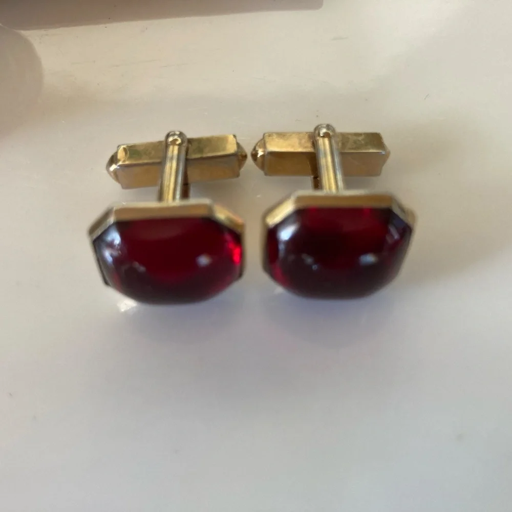 🇺🇸 Vintage Swank Gold/ Red dress cuff links 40s/50s vintage
